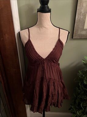 WORLD UNITES TOGETHER Brown Tiered Spaghetti Strap Top